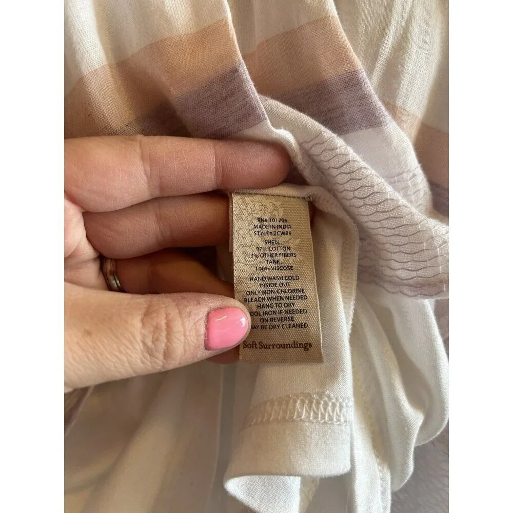 Soft Surroundings Light-as-air Striped Gauzy Lined Blouse Purple Sz L Purple Art - Picture 10 of 11
